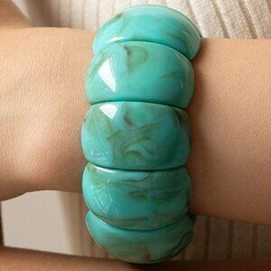 Turquoise -Color-block Acrylic Stretch Cord Bracelet